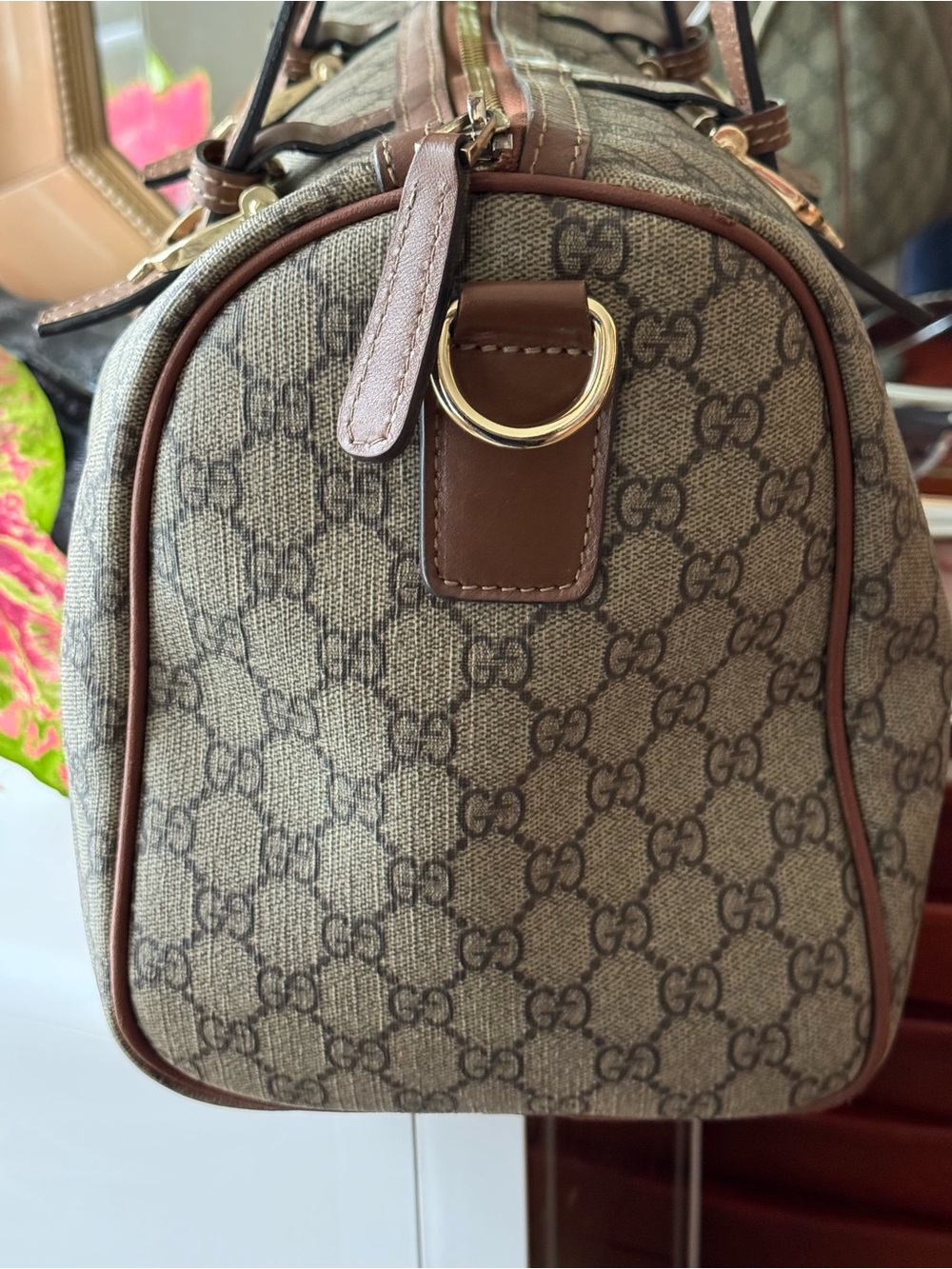 Gucci Beige/Brown GG Canvas Bowling Bag with Leather Trim